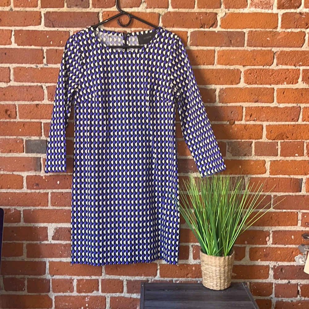 J. Crew Dress Long Sleeve Full Side and Back Zip Purple Design Size 8